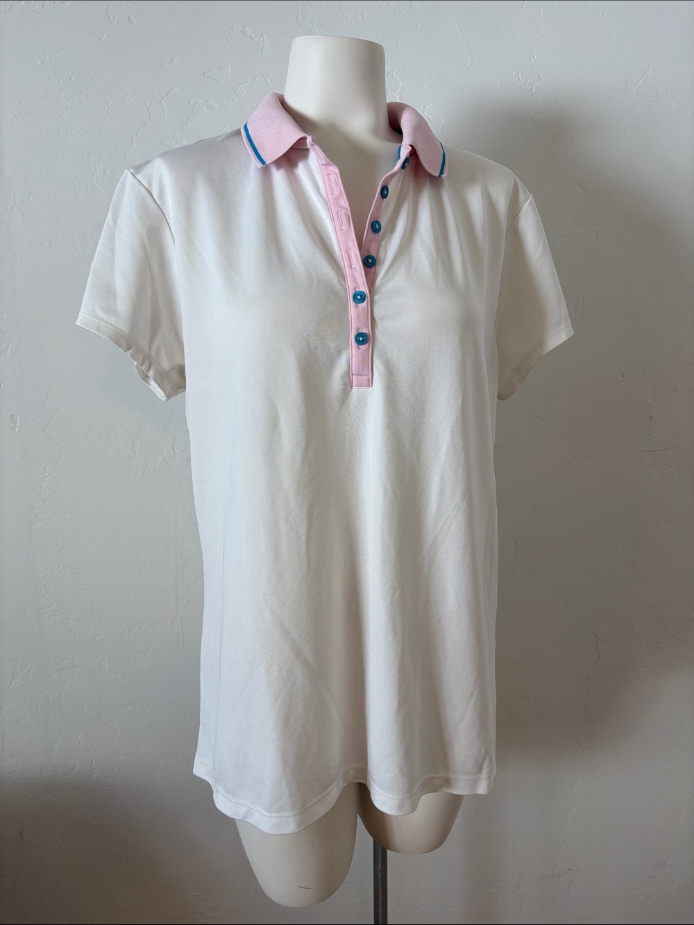 FINAL! Callaway Women's White Polo with Pink Collar and Blue Accents